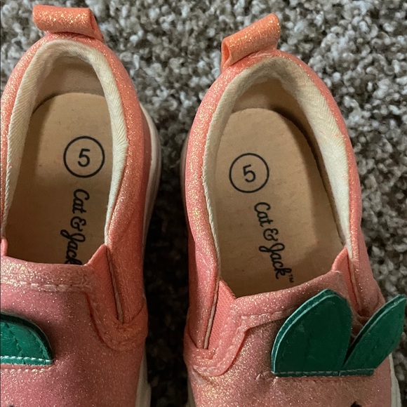 Cat & Jack Peach Glitter Sneakers with Green Leaf Design - Picture 3 of 4